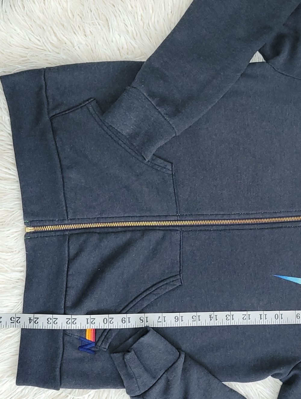 Aviator Nation Navy Zip Hoodie with Rainbow Lightning Bolt - Picture 7 of 8